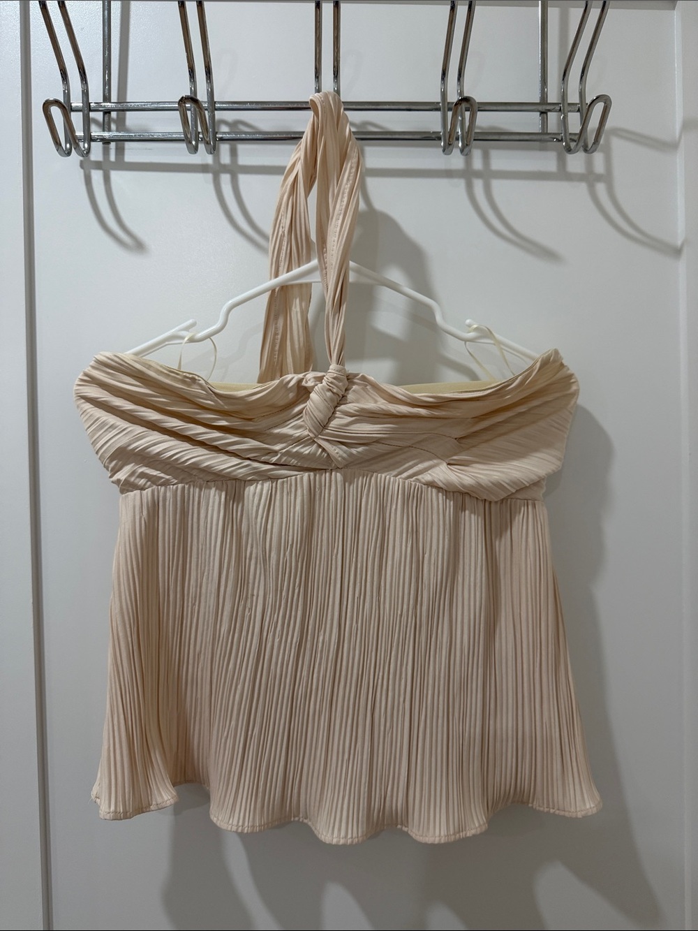 Aqua Pleated Halter Camisole in Light Beige
